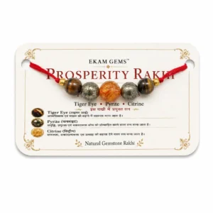 Prosperity Gemstone Rakhi – Natural Tiger Eye, Pyrite & Citrine