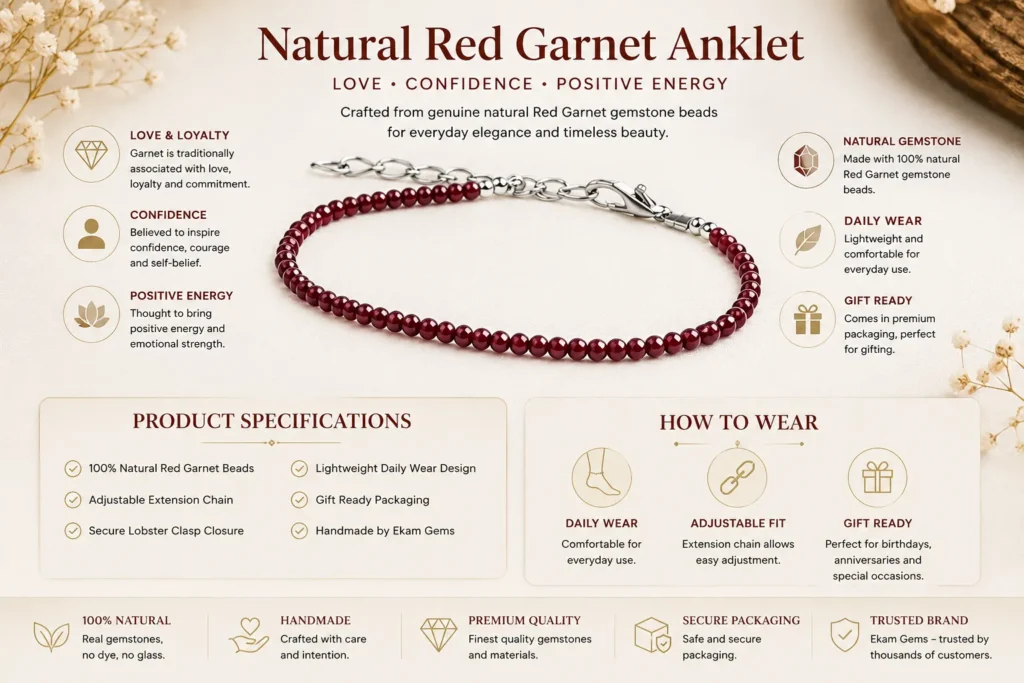 Red Garnet Gemstone Anklet for Women
