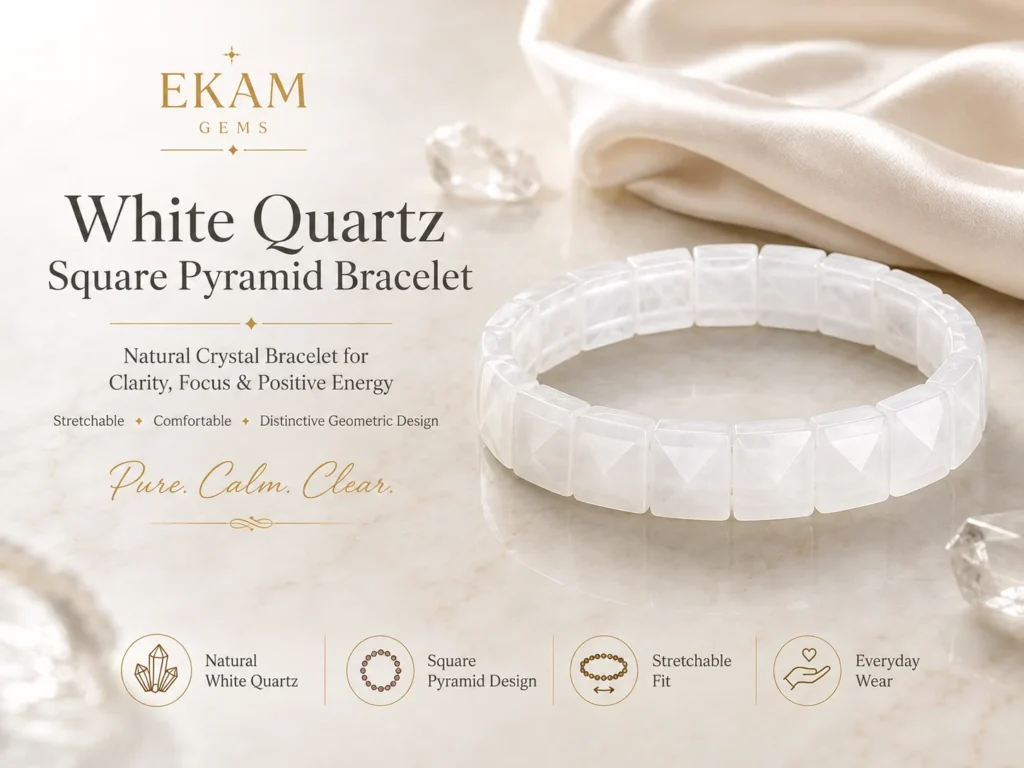 Natural White Quartz Square Pyramid Bracelet by Ekam Gems