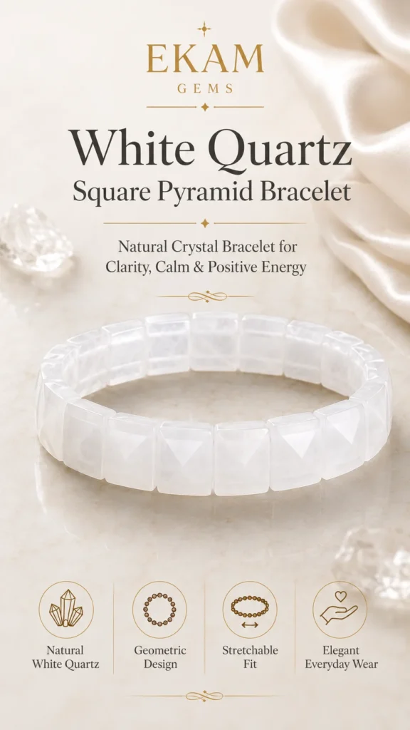 Natural White Quartz Square Pyramid Bracelet by Ekam Gems