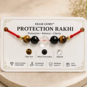 Protection Gemstone Rakhi with Tiger Eye Black Tourmaline and Sphatik