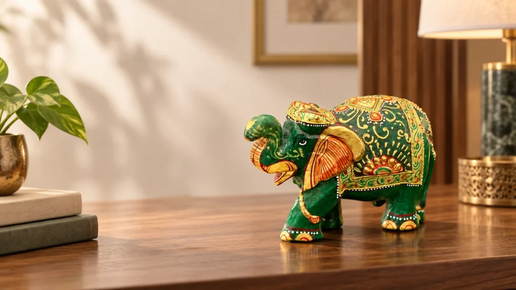 Green Aventurine Elephant Statue display