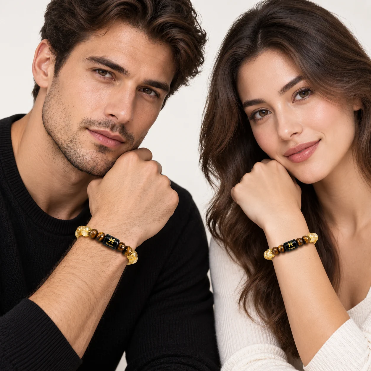 Pisces (Meen Rashi) Bracelet | Citrine & Tiger Eye Zodiac Bracelet - Image 4